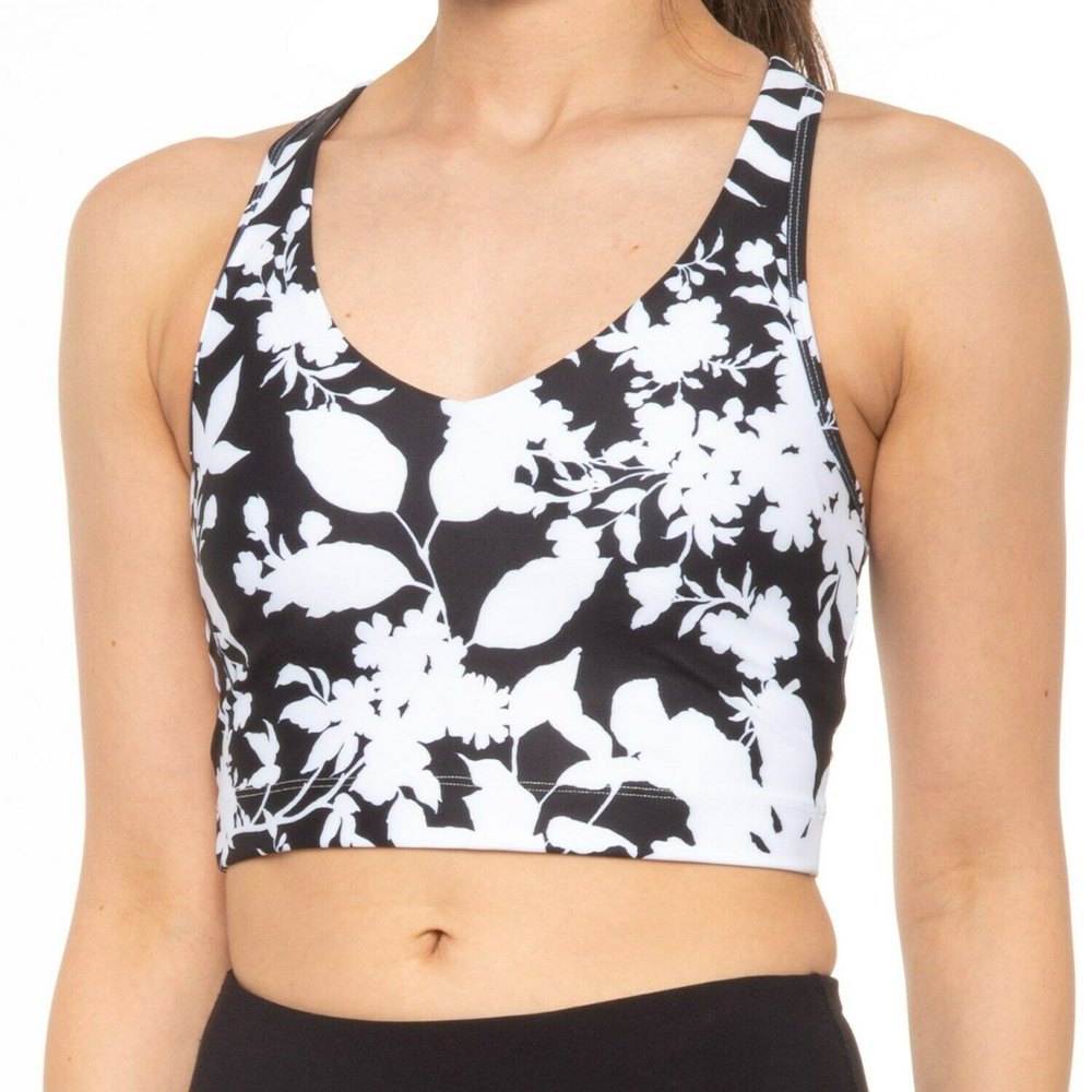 Sage Womens Racerback Sports Bra Top Hot House Print Black White size M $45 NWT